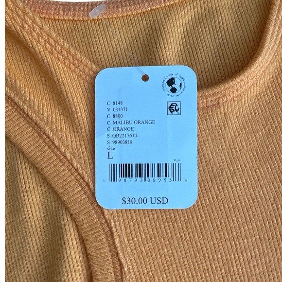 Free People Peach-Orange Ribbed Muscle Tank Razorback - Picture 4 of 4